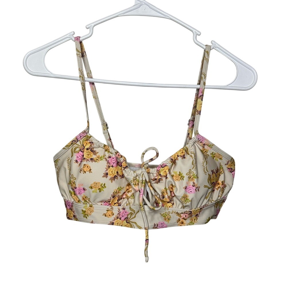 Cider Floral Bikini Top - Cream and Pink‎